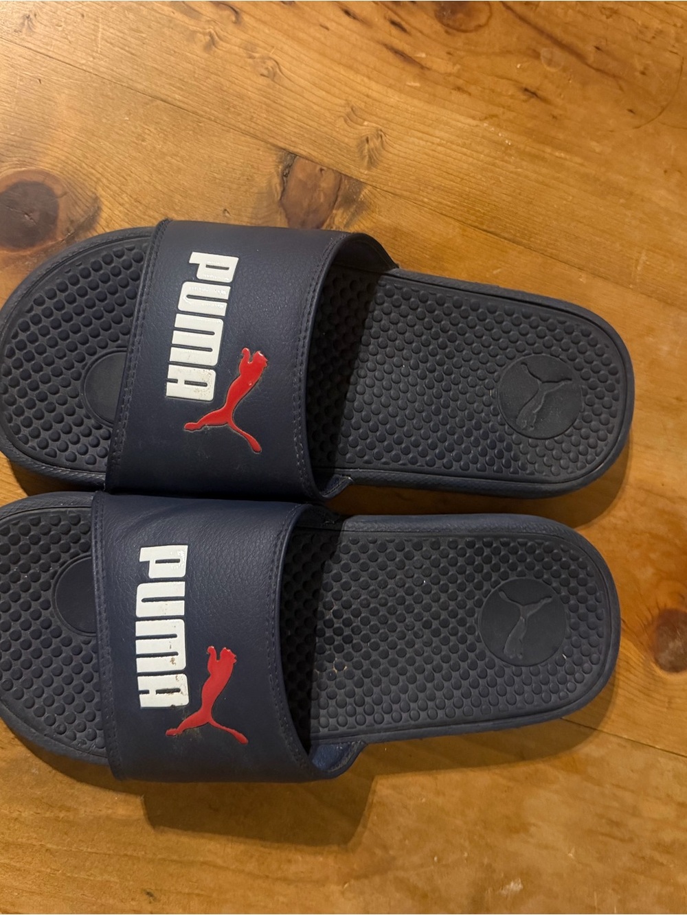 Puma Navy and Red Logo Slide Sandals
